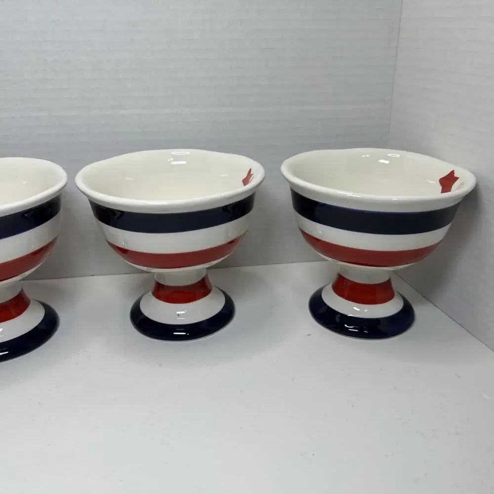 Grace's Teaware ICE CREAM Dessert Bowl Ceramic Blue Red White Striped Qty 4